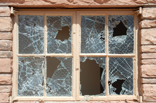 historic windows shattered at Devils Kitchen