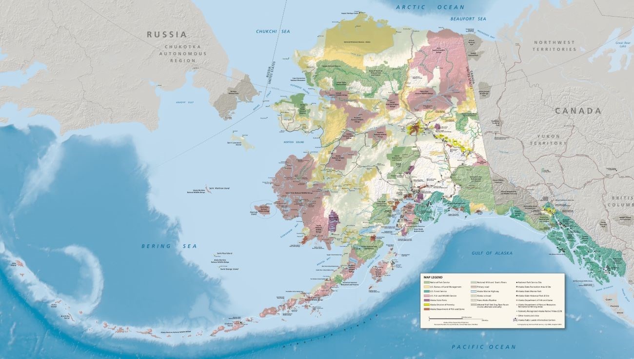 Map of Alaska superimposed over the contiguous United States.