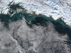 aerial view of coastal winter storm