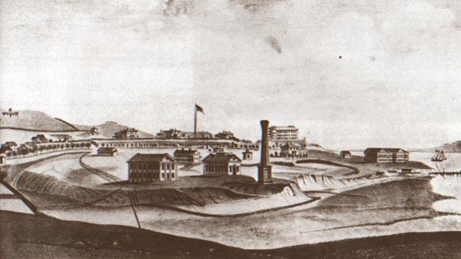 Painting of old barracks.