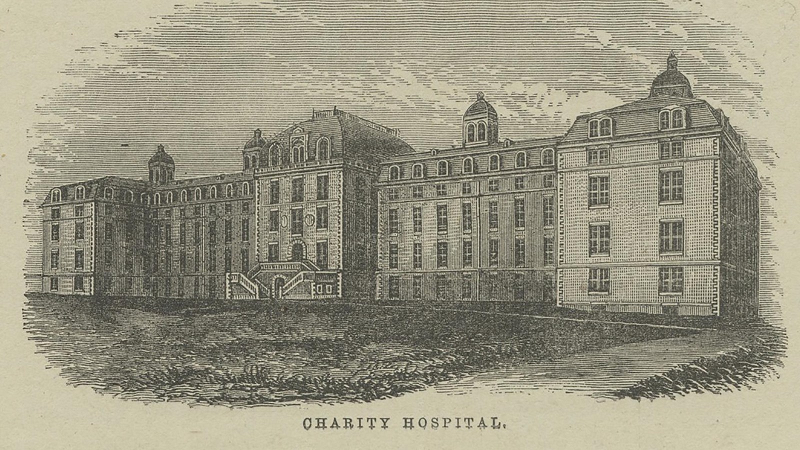 exterior of the hospital. NYPL image