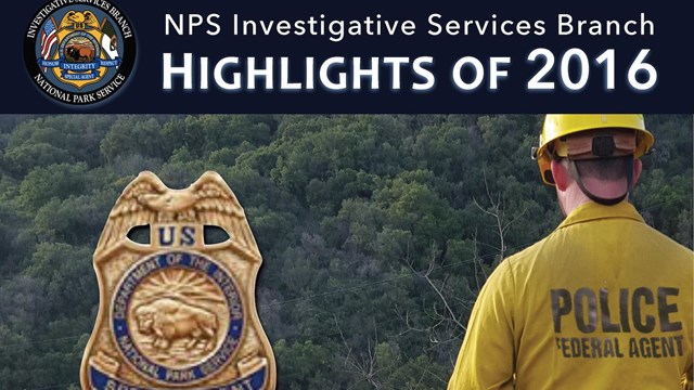 An ISB Special Agent stands atop a steep hillside where another investigator is working.
