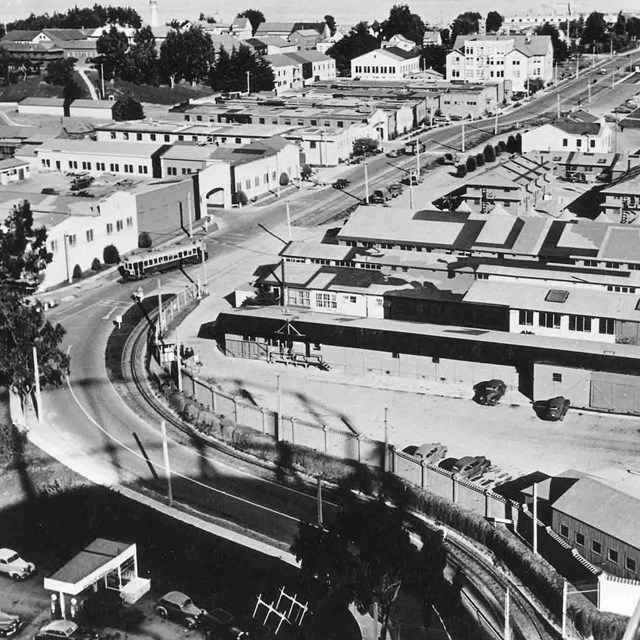 Historic aerial view of the Fort Mason area