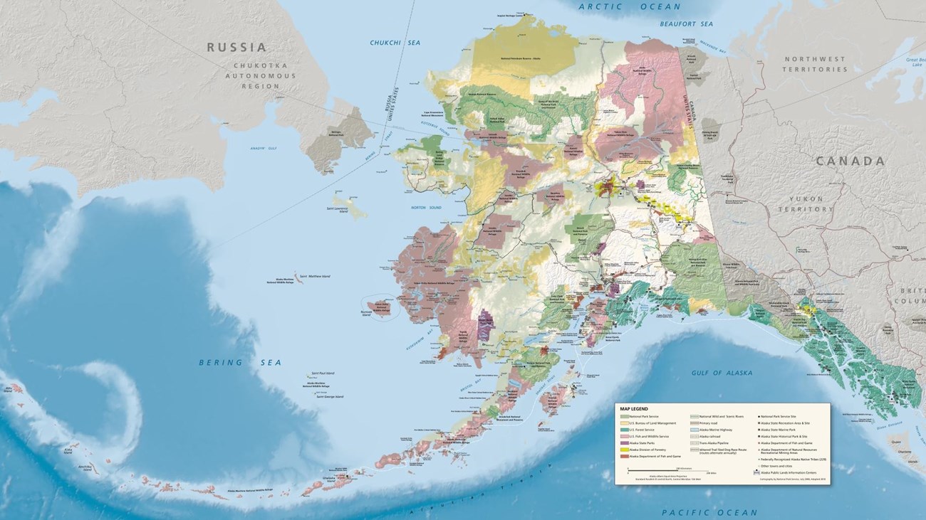 Map of Alaska with colored areas with a key saying Map Legend.