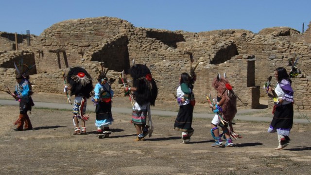 The Acoma-Laguna Buffalo Dancers, in the Aztec West Plaza. 