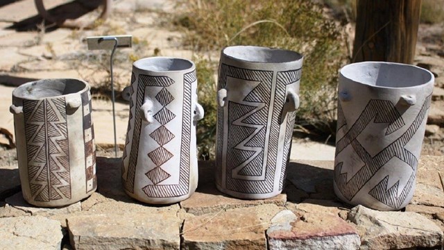Replicas of cylindrical jars found exclusively at Chaco Canyon.