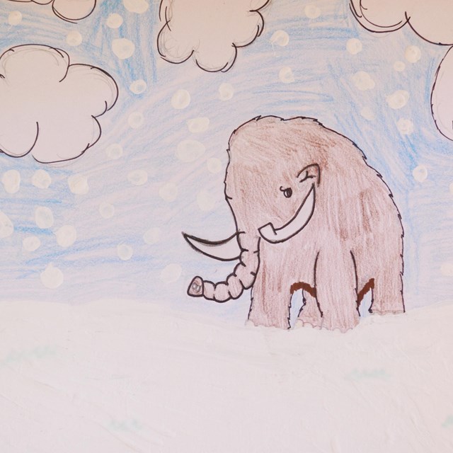 drawing of wooly mammoth in the snow