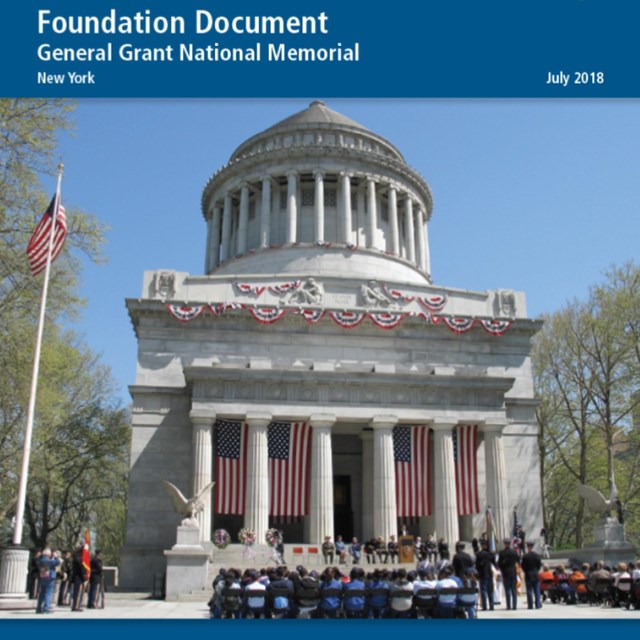 Report cover with image of Granite tomb, flags, and military ceremony with Title Text