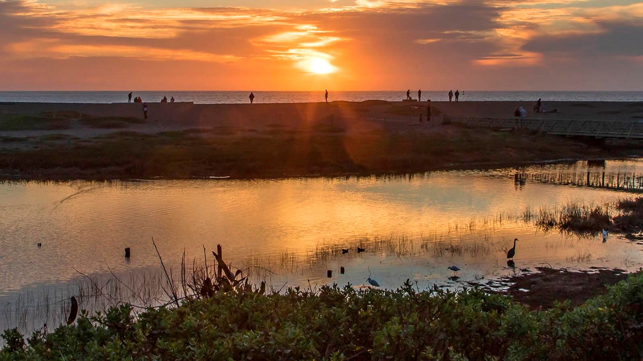 Sunset over rodeo beach lagoon / surfer lot wetland.