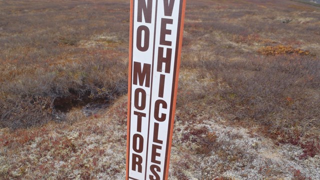 a sign that reads "no motor vehicles to protect the wilderness environment"