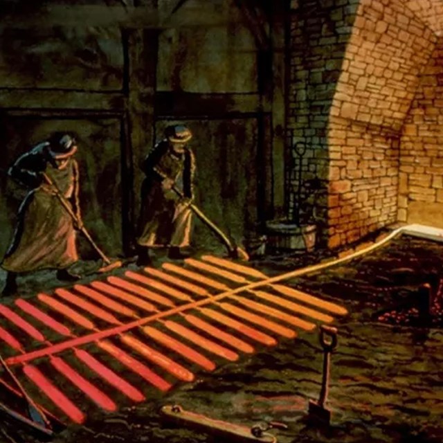Artist depiction of the iron making process.