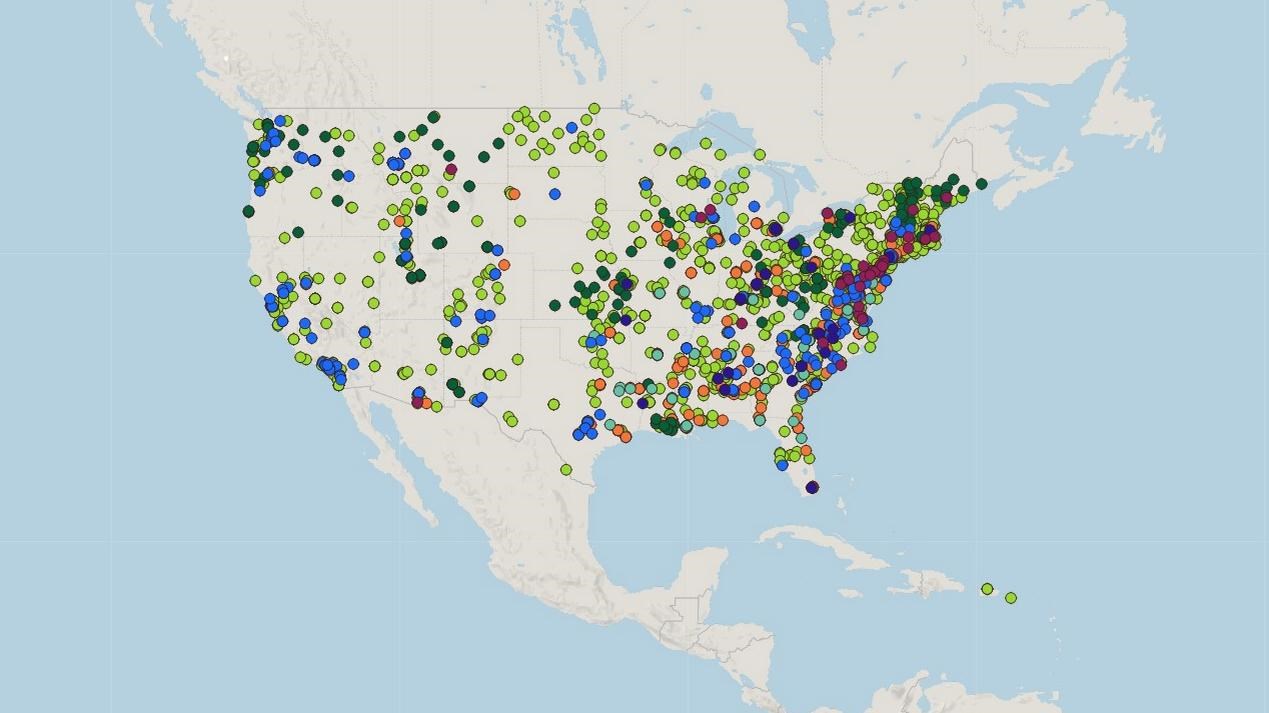 Map of the US showing all HPF funded project sites 