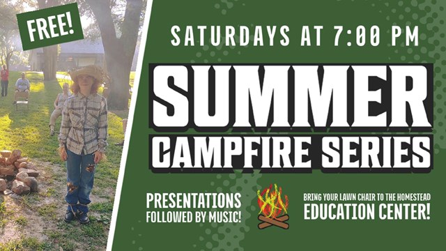 White Text on a green background reads Summer Campfire Series