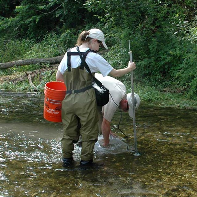 Measuring water velocity as invertebrates are collected with a net