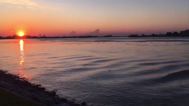 sunset or sunrise over the mississippi river 