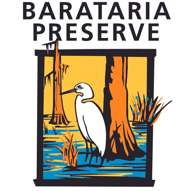 Graphic of white bird standing in swamp with text 