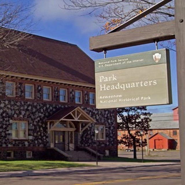 The Keweenaw History Center building located across the street from the park headquarters.