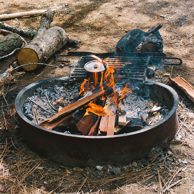 close-up of a campfire burning