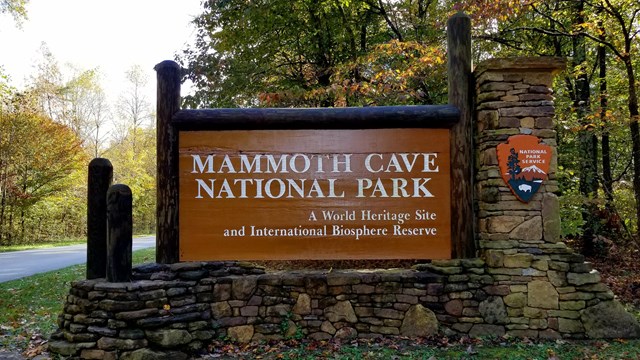 A brown entrance sign to the national park