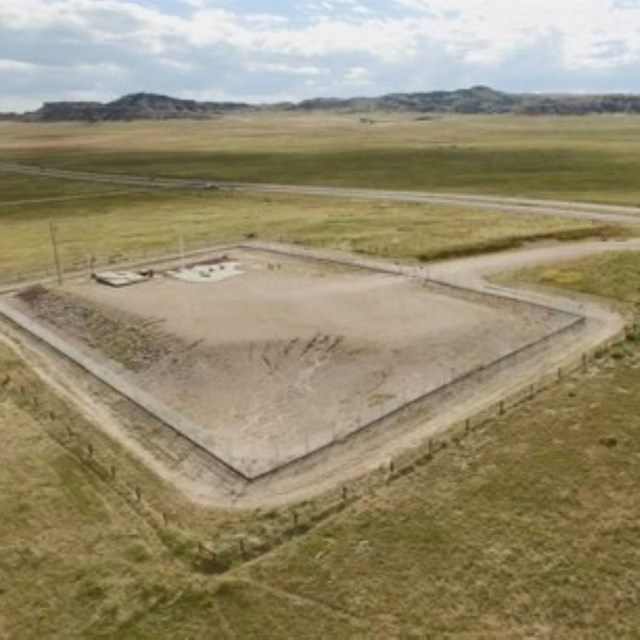 Aerial view of a missile site in the middle of a field