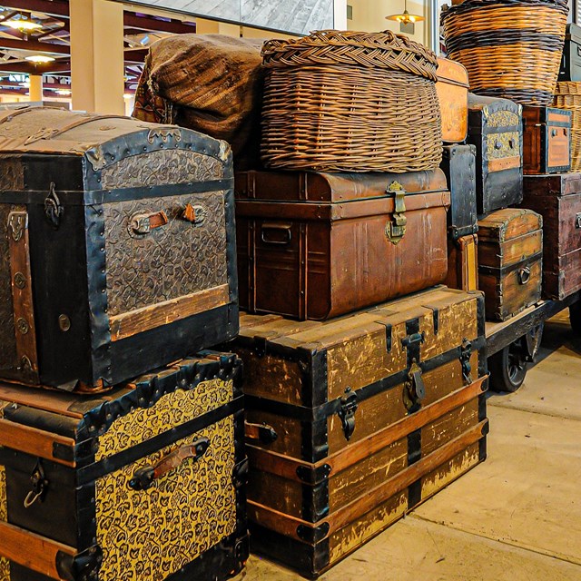 Old suitcases stacked on top of each other