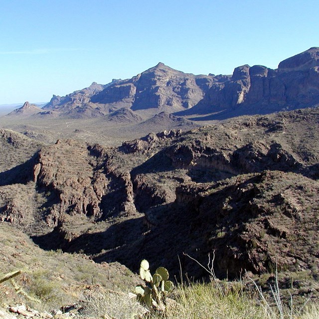 Picture of two mountain ranges- the jagged Diablo Mountains in the background