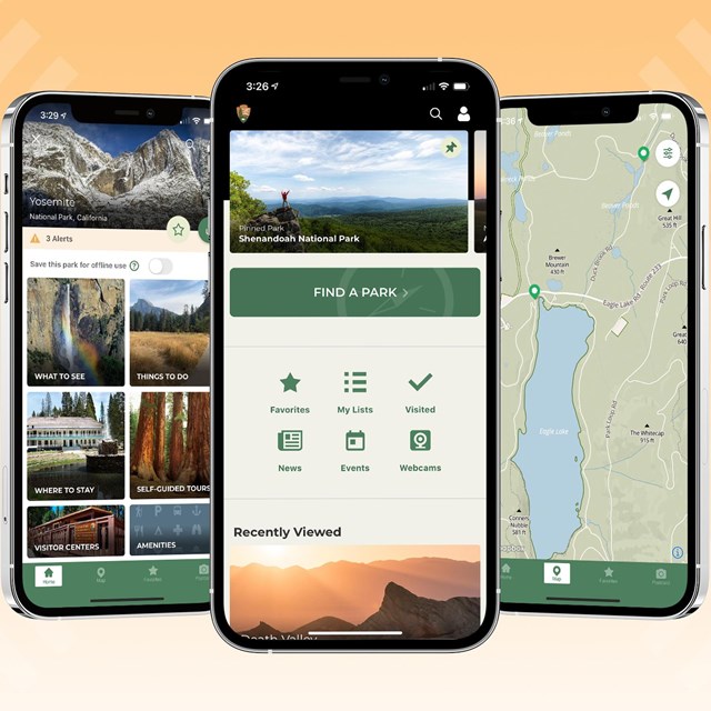 Graphics of mobile phone and National Park Places