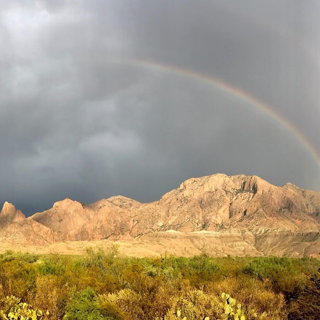 Rainbow stretching over the desert