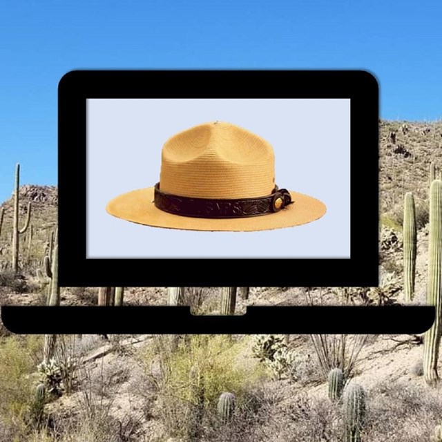 Ranger Hat on laptop screen with desert background