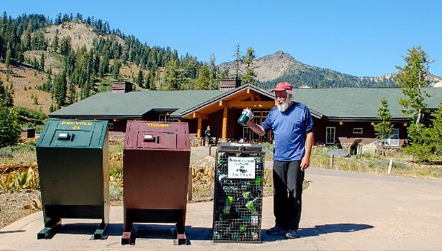 Recycle and trash containers located at a national park.