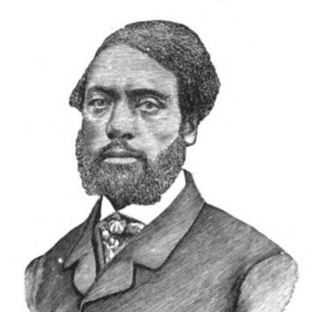 Portrait sketch of a Black man in 19th century period clothing looking directly at the viewer.