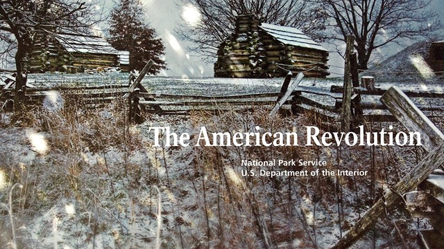 The inside cover of the American Revolution Handbook, with a photograph of snow at Valley Forge