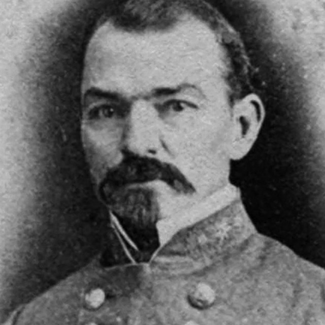 A black and white image of Samuel French in Confederate generals uniform.