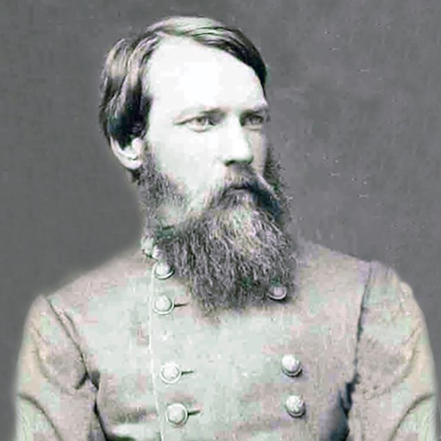 A black and white image of Seth Barton in Confederate general uniform.