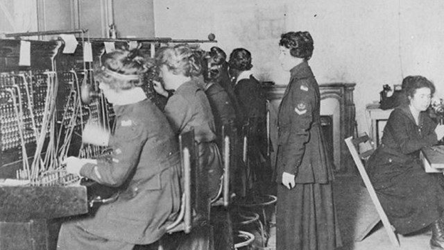Switchboard operator for the Presidio, date unknown. NPS photo.