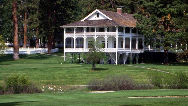 Image of Big Trees Lodge (formerly Wawona Hotel) and golf course.