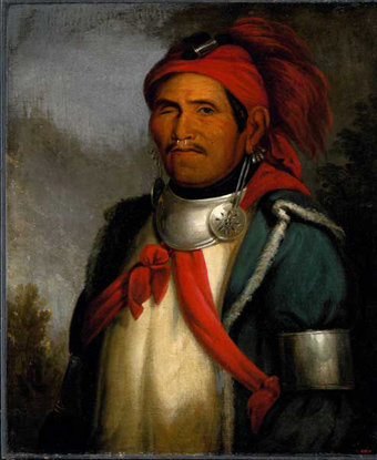 Tenskwatawa, American Indian wearing blue coat and red turban