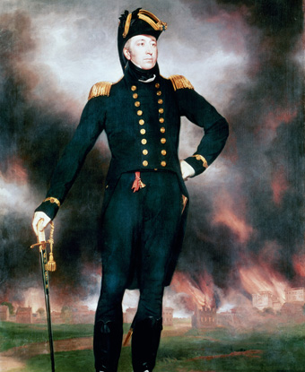 Portrait of George Cockburn with Washington burning in background