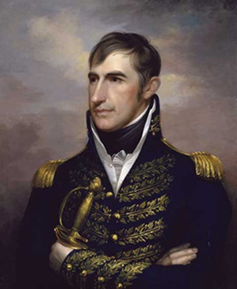 Portrait of General William Henry Harrison in black coat with gold trim