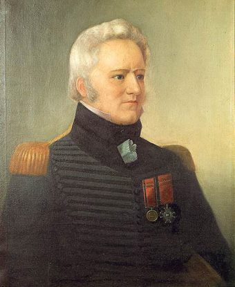 Portrait of Salaberry wearing military coat with epaulets and two medals
