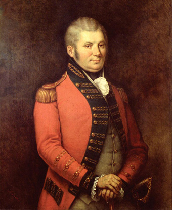 Portrait of John Graves Simcoe in red coat with gold epaulets