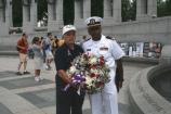 Charles Donovan at the World War II Memorial, Pacific Pillar, in Washington DC with Chaplain Jackson, May 2010