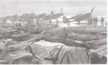 Planes arrayed at an airfield