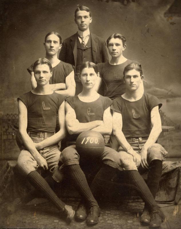 Charlie(Carl) Sandburg, pictured in the second row, second on the right, held the title of Captain of his Lombard College Basketball Team