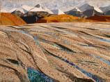 Threading Through the Gravel Bars, East Fork of the Toklat River, Linda Beach, 2005. Materials: 100% cotton fabric and batting, cotton and synthetic threads, machine pierced.