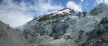 Hiker and glacier