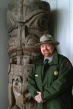 Ranger next to fragments of the Yaadaas Crest Corner pole.