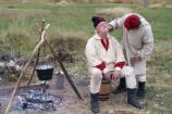 Pike's men find time to shave after a long trek into the frontier.
