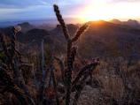 Sunset over the Mule Ears peaks.