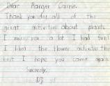 One of many letters received from local school kids participating in the Canyon Country Outdoor Education Program.